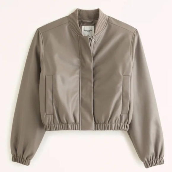 Abercrombie & Fitch Jackets & Blazers - Abercrombie and Fitch Vegan Leather Shrunken Bomber Jacket sz Large beige tan